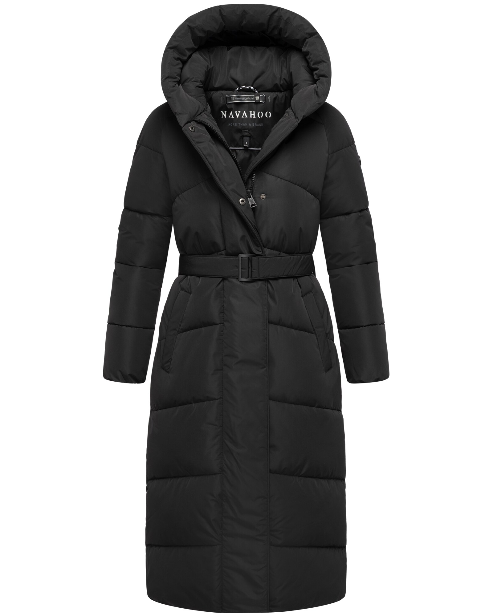 NAVAHOO Damen Steppmantel Lang Stepp Winterjacke gef&uuml;ttert Anorak Parka mit G&uuml;rtel & Kapuze Eisblick 