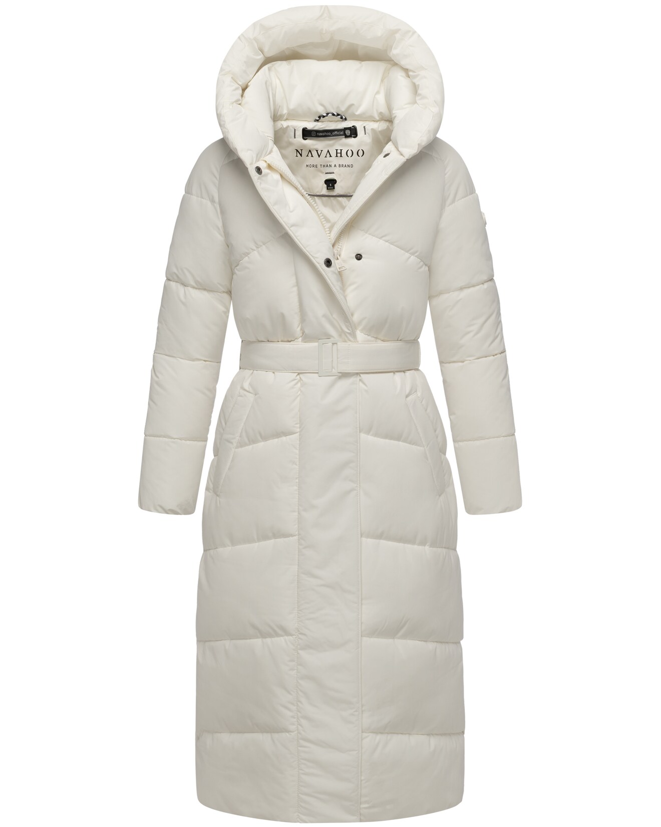 NAVAHOO Damen Steppmantel Lang Stepp Winterjacke gefüttert Anorak Parka mit Gürtel & Kapuze Eisblick