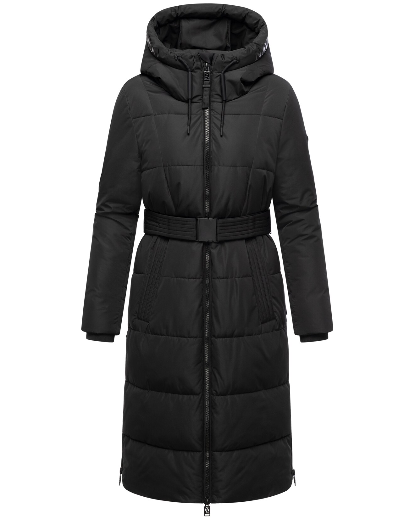 NAVAHOO Damen Steppmantel lang Wintermantel Parka Jacke wasserabweisend, Kapuze, Teddyfell, Kragen, Gürtel Herbstnebel