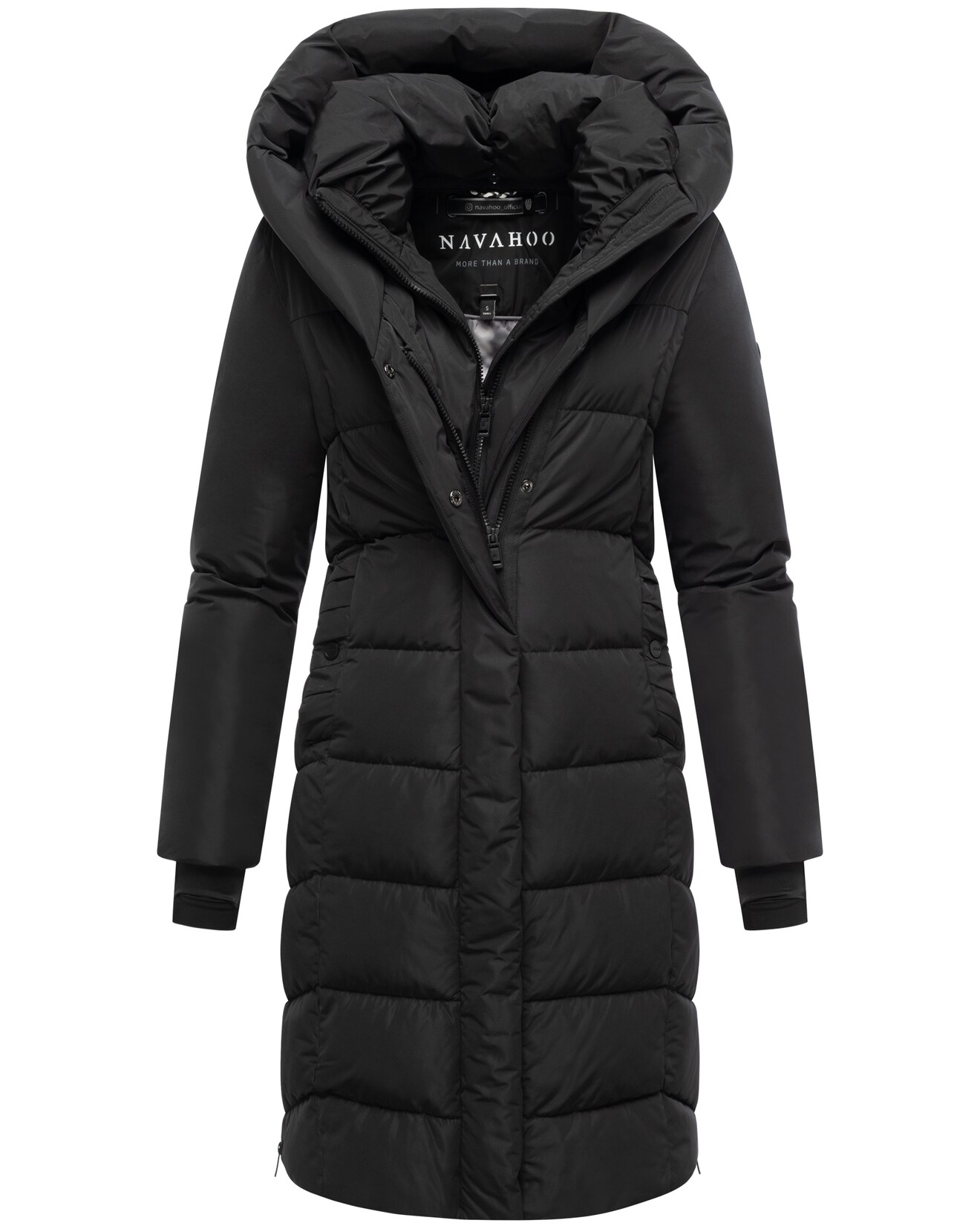 NAVAHOO Damen Winter Steppmantel Parka lang mit Kapuze - warme elegante Winterjacke, gefütterter Wintermantel Laubzauber