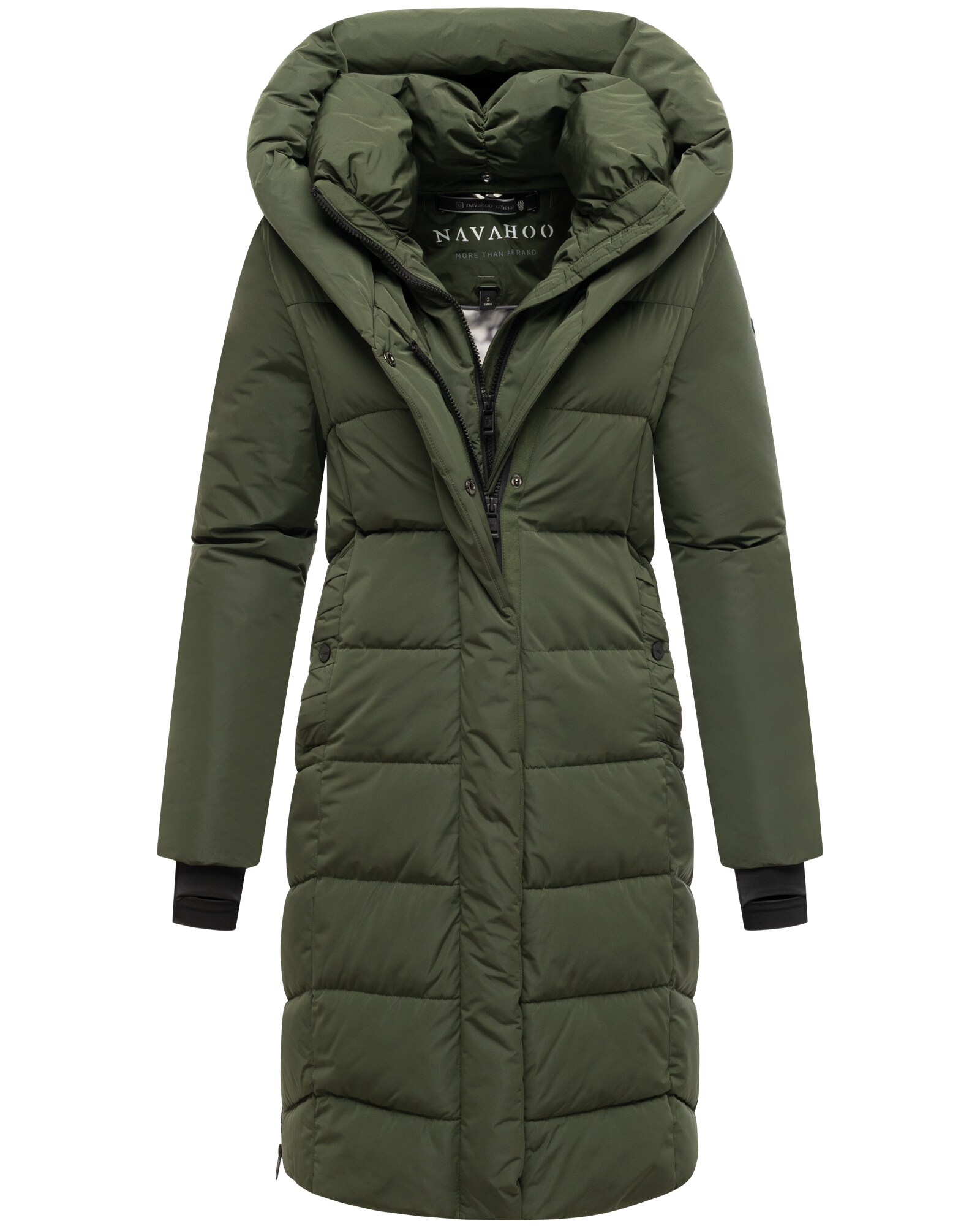NAVAHOO Damen Winter Steppmantel Parka lang mit Kapuze - warme elegante Winterjacke, gef&uuml;tterter Wintermantel Laubzauber 