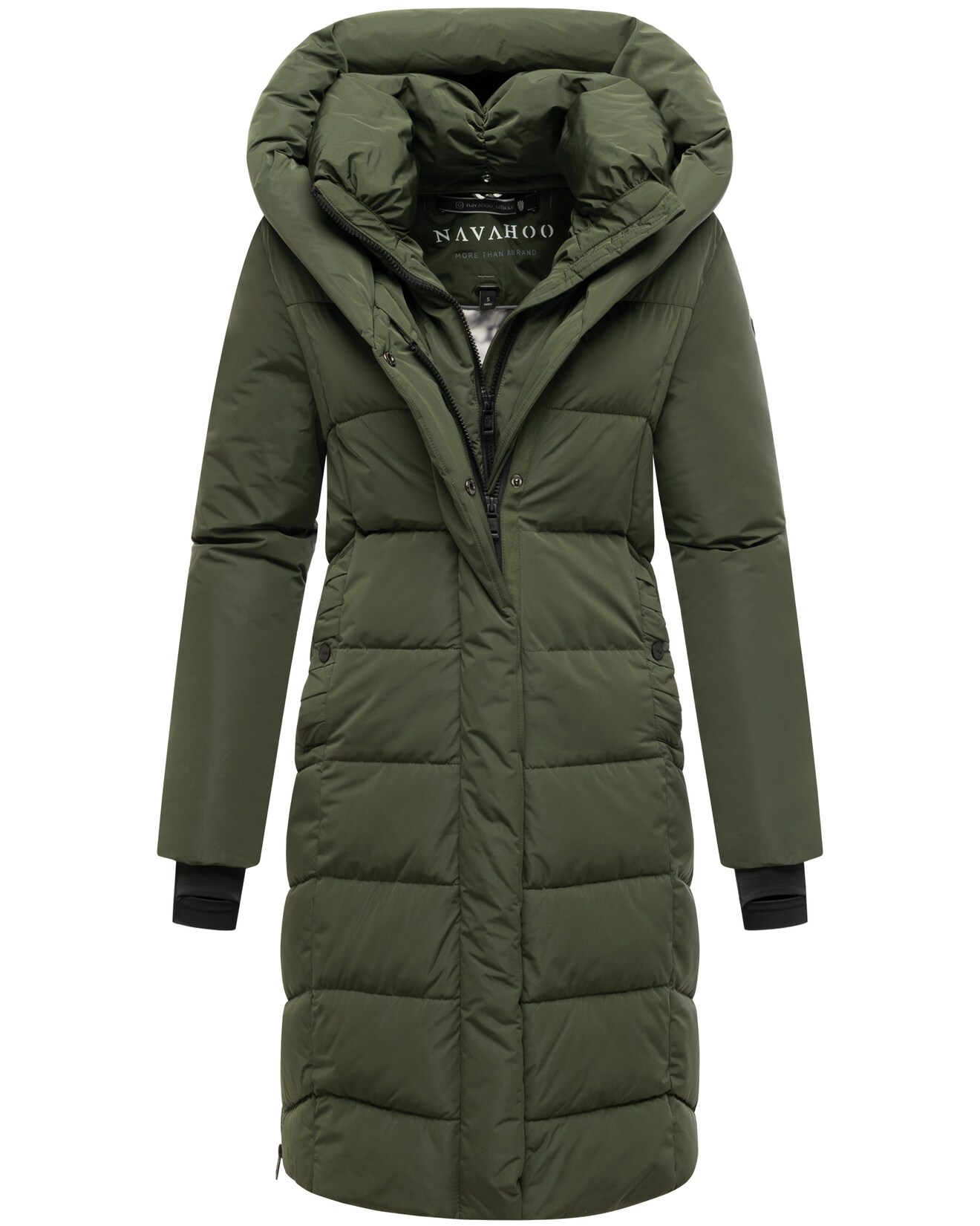 NAVAHOO Damen Winter Steppmantel Parka lang mit Kapuze - warme elegante Winterjacke, gefütterter Wintermantel Laubzauber