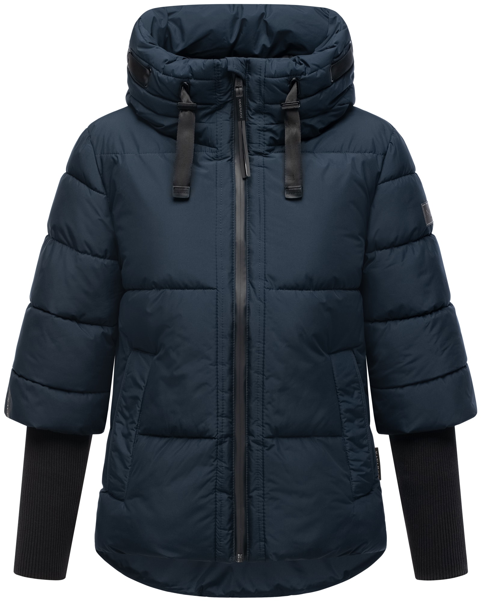 NAVAHOO Damen Winter Steppjacke gesteppt Winterjacke mit Kragen, Kapuze, gef&uuml;ttert, langen Rippb&uuml;ndchen Lotusherz 