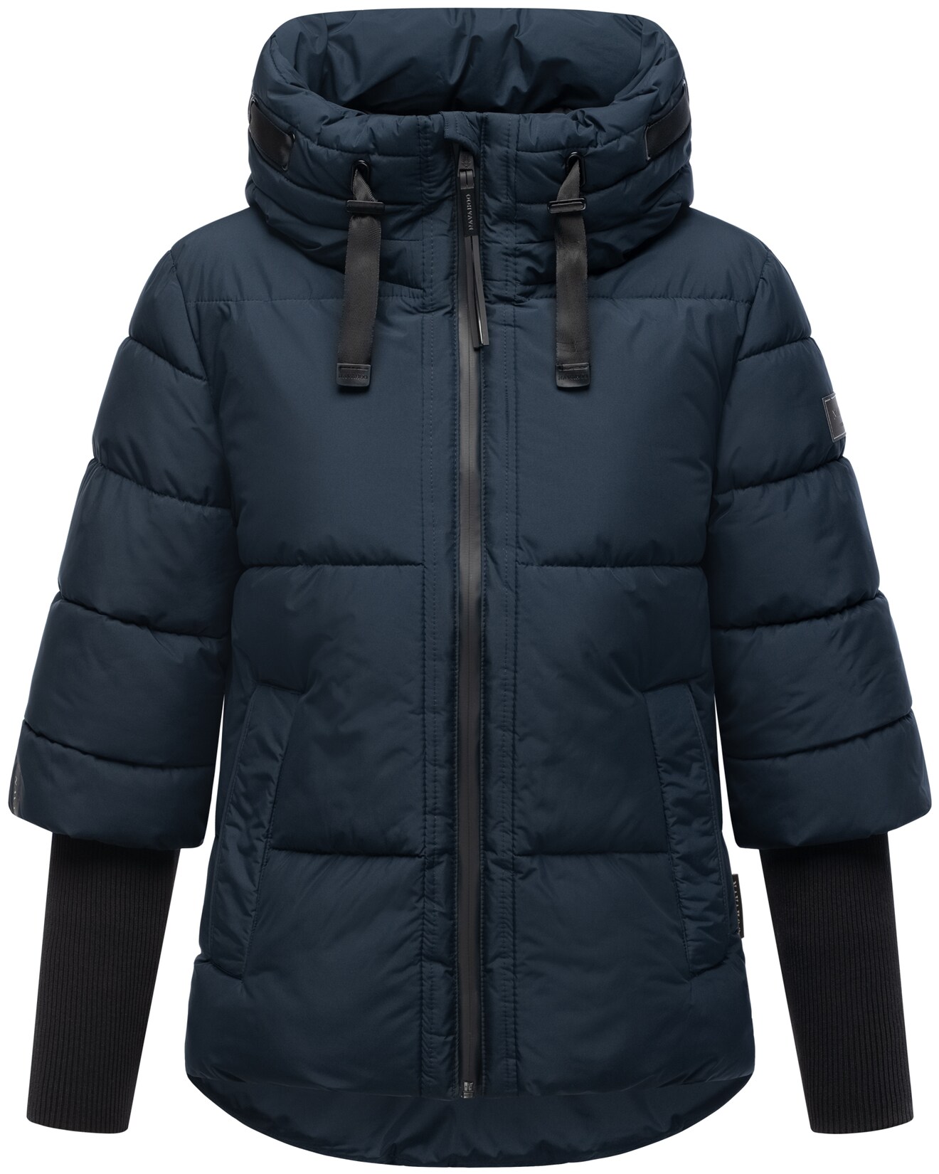 NAVAHOO Damen Winter Steppjacke gesteppt Winterjacke mit Kragen, Kapuze, gefüttert, langen Rippbündchen Lotusherz
