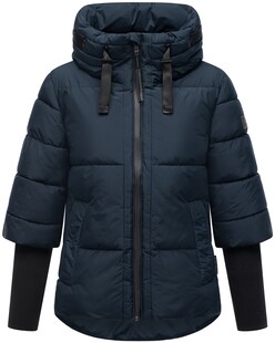 NAVAHOO Damen Winter Steppjacke gesteppt Winterjacke mit Kragen, Kapuze, gefüttert, langen Rippbündchen Lotusherz 