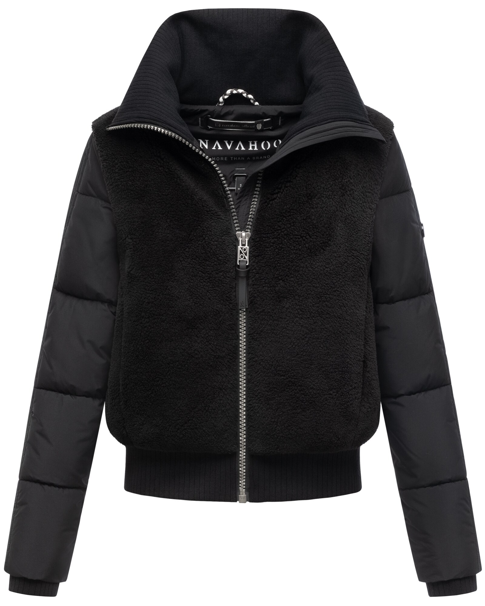 NAVAHOO Damen Winterjacke Teddyfell warm Jacke gesteppte &Auml;rmel Kragen Teddyzone 
