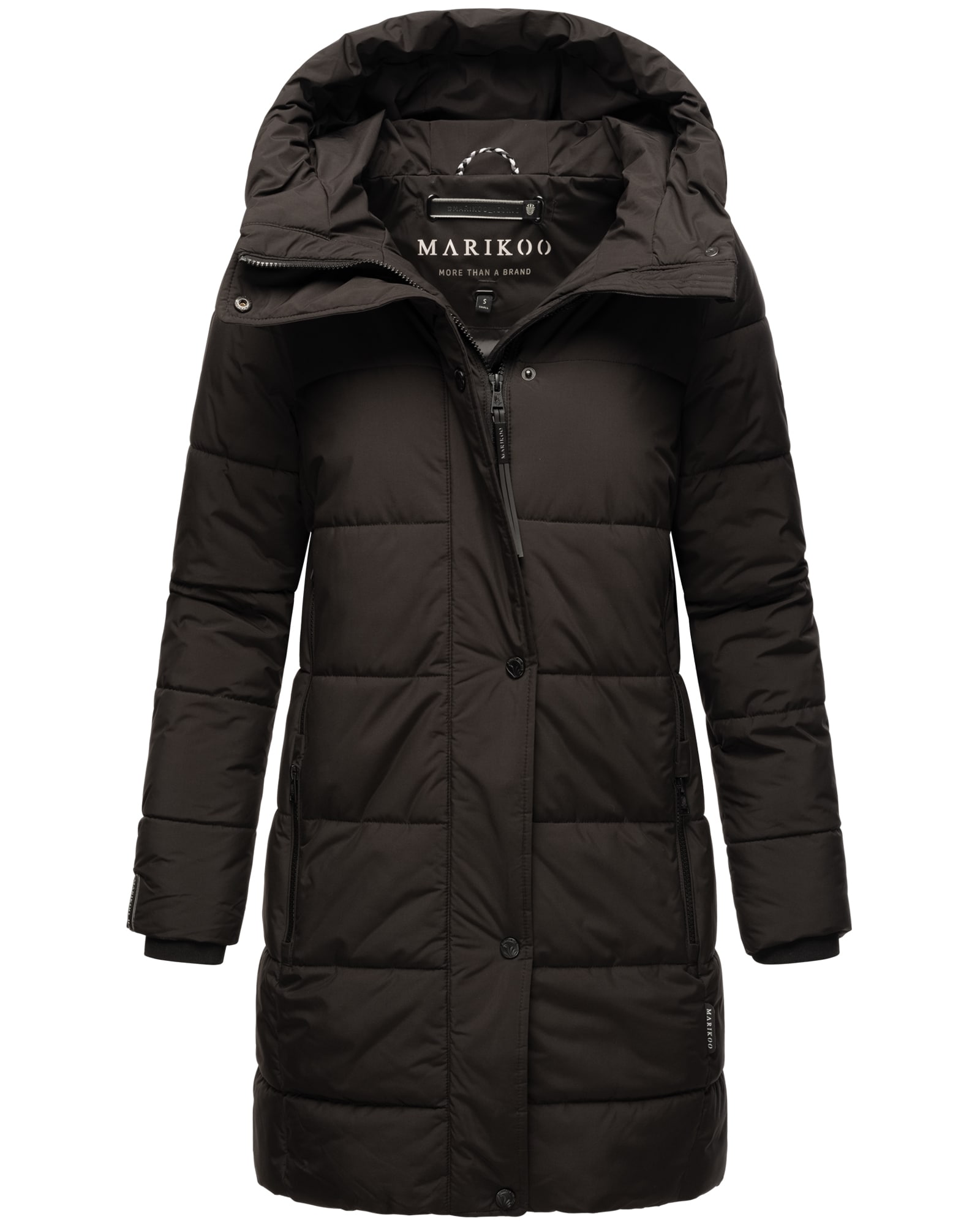 MARIKOO Damen Winterjacke Mantel lang warm gef&uuml;ttert Steppjacke mit Kapuze taillierter Steppmantel Jacke Winter Karumikoo 