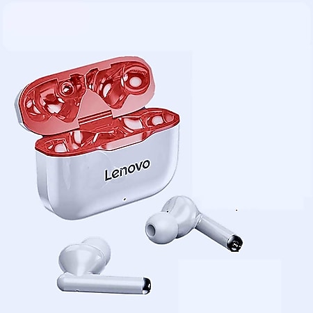 Lenovo LP1 Bluetooth-Kopfhörer Weiß mit rotem Rand 
