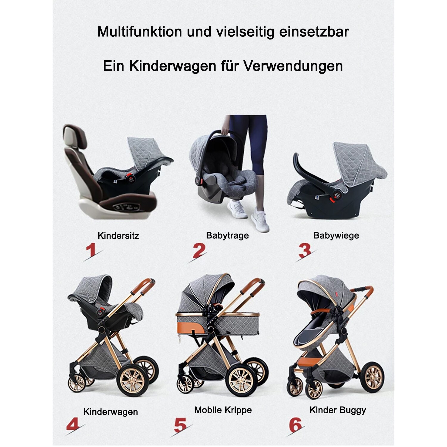 TPFLiving Kombi-Kinderwagen 3in1 Set - Modell 1 Stoff - Schokolade bei  Marktkauf online bestellen