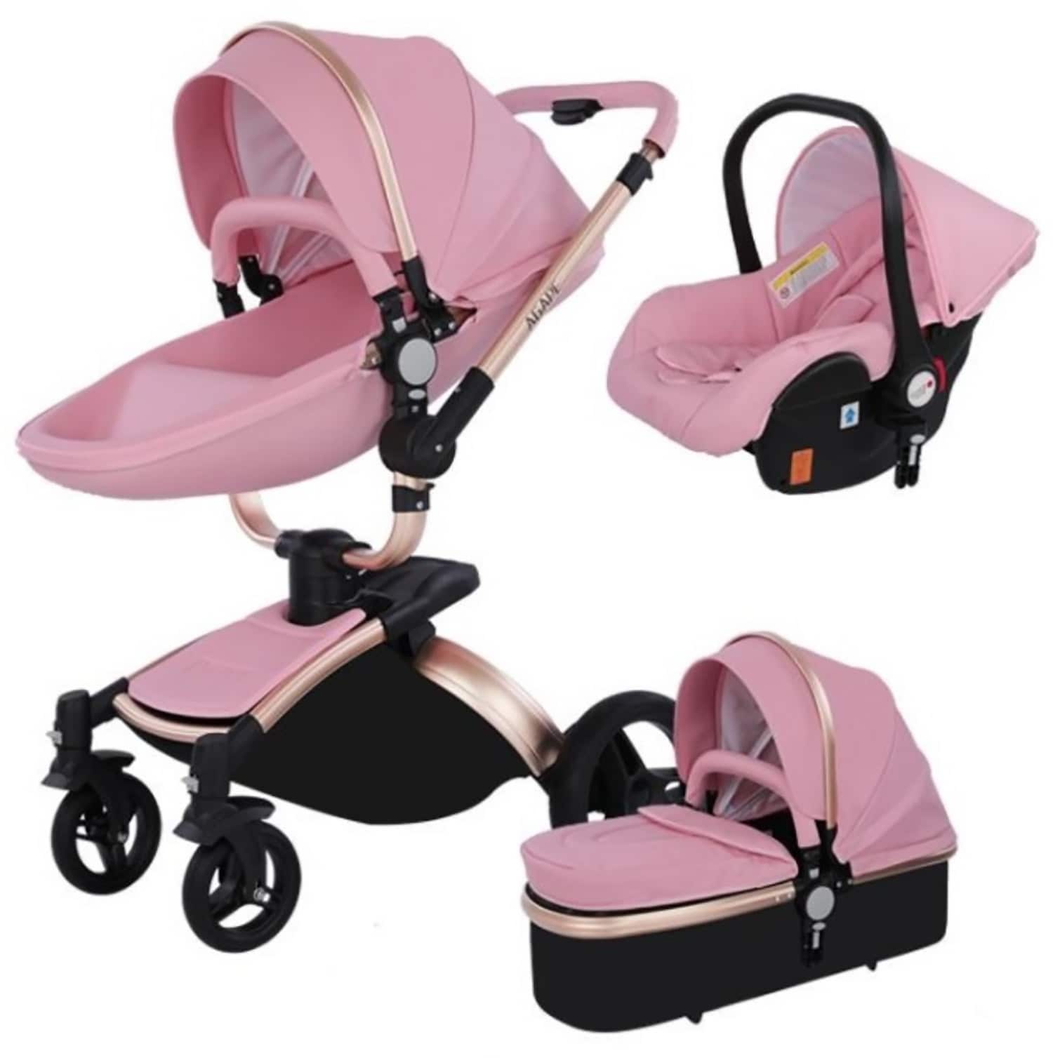 TPFLiving Luxus Kombi-Kinderwagen 3in1 Set - Modell 5 Kunstleder - Rosa 