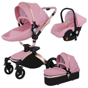 TPFLiving Luxus Kombi-Kinderwagen 3in1 Set - Modell 5 Kunstleder - Rosa 