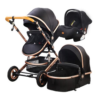 TPFLiving Kombi-Kinderwagen 3in1 Set - Modell Lux 7 Stoff - Schwarz 