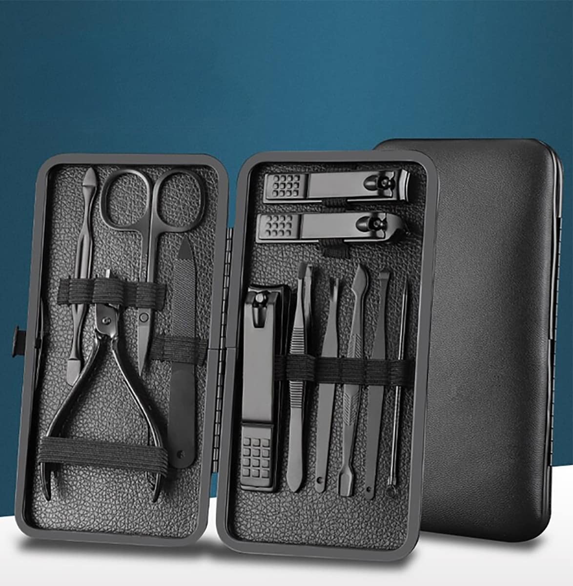 TPFBeauty Manik&uuml;re- & Pedik&uuml;re-Set 12-teilig aus Kunstleder - Schwarz 