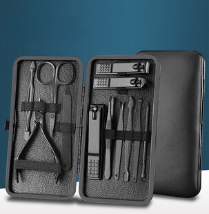 TPFBeauty Maniküre- & Pediküre-Set 12-teilig aus Kunstleder - Schwarz 