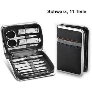 TPFBeauty Maniküre- & Pediküre-Set 11-teilig aus Kunstleder - Schwarz 