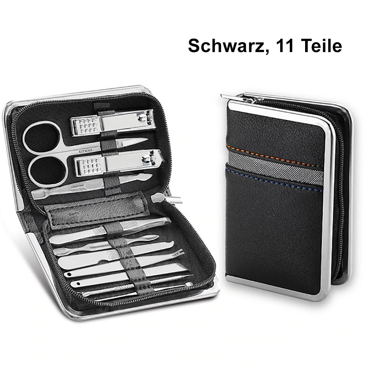 TPFBeauty Manik&uuml;re- & Pedik&uuml;re-Set 11-teilig aus Kunstleder - Schwarz 