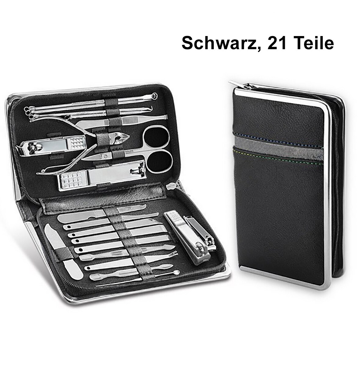 TPFBeauty Manik&uuml;re- & Pedik&uuml;re-Set 21-teilig aus Kunstleder - Schwarz 