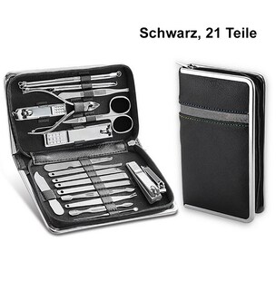 TPFBeauty Maniküre- & Pediküre-Set 21-teilig aus Kunstleder - Schwarz 