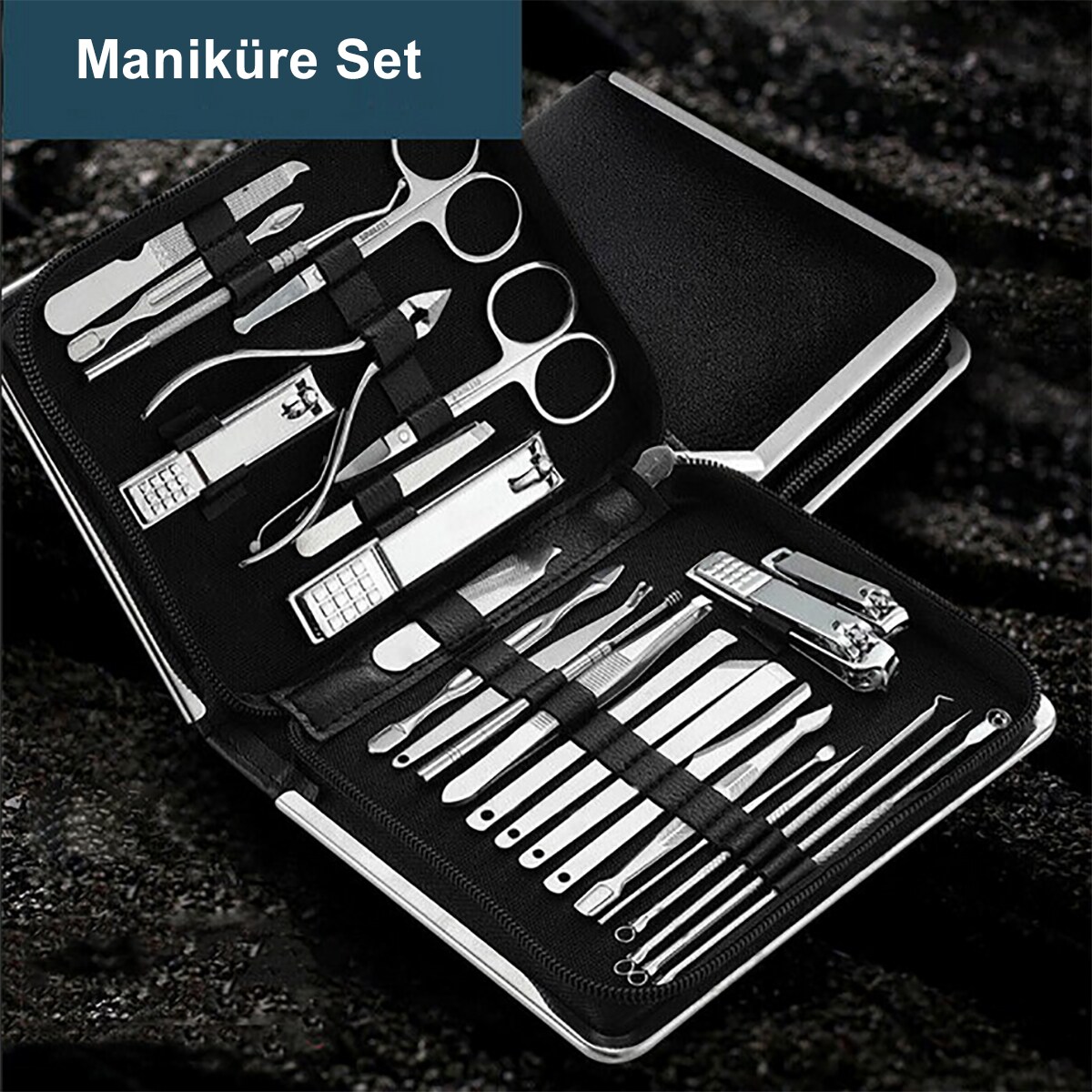 Maniküre- & Pediküre-Set 26-teilig aus Kunstleder - Rosa