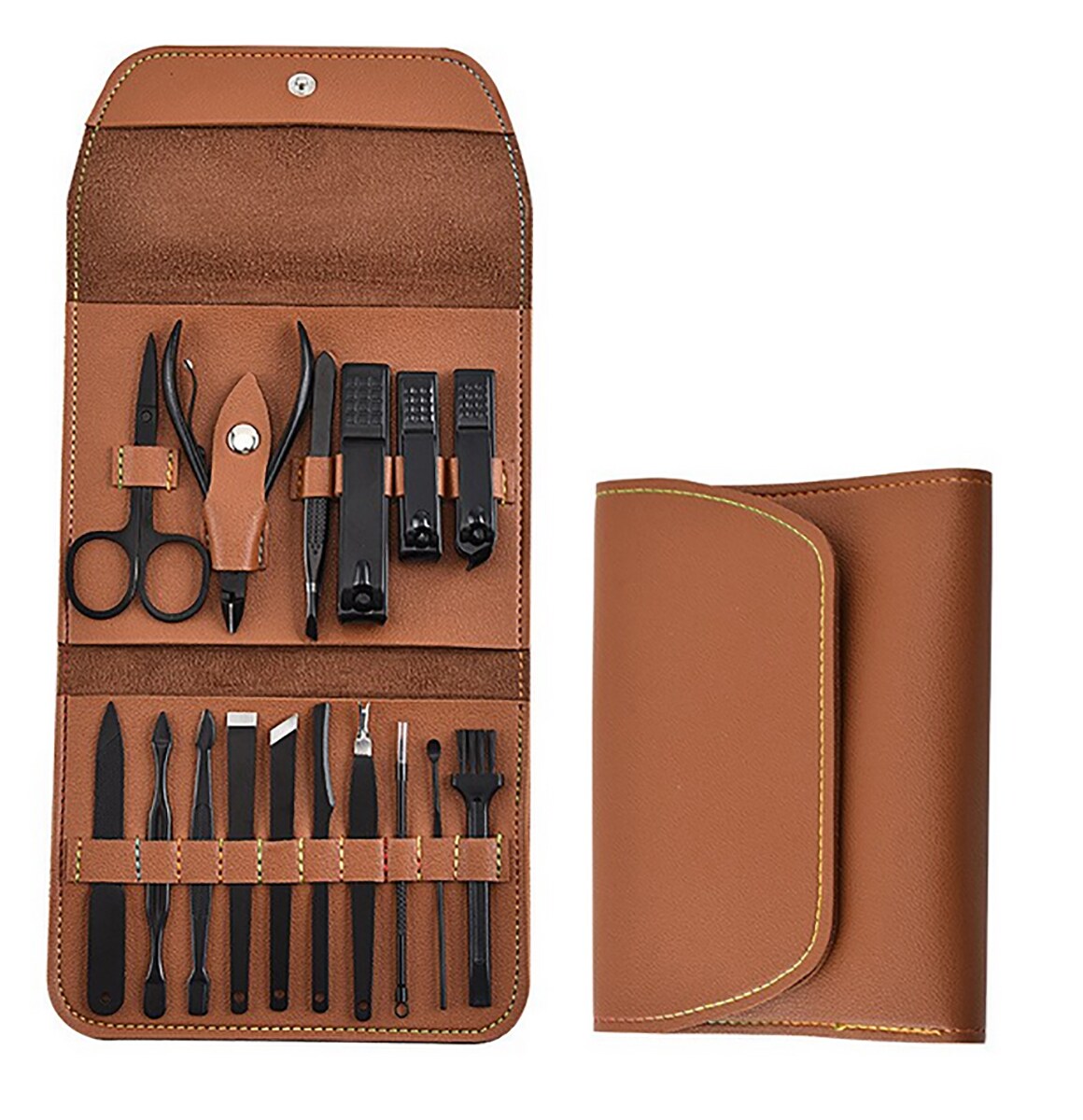TPFBeauty Manik&uuml;re- & Pedik&uuml;re-Set 16-teilig aus Kunstleder - Braun 