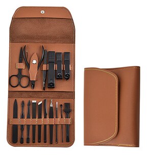 TPFBeauty Maniküre- & Pediküre-Set 16-teilig aus Kunstleder - Braun 