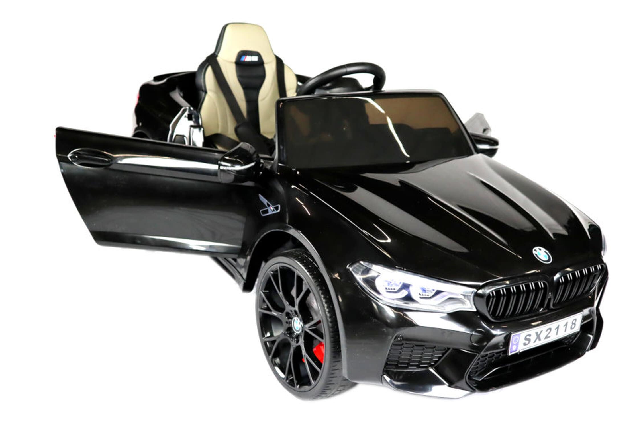 TPFLiving Elektro-Kinderauto BMW M5 Drift Version schwarz - Kinderauto - Elektroauto - Ledersitz und Sicherheitsgurt 