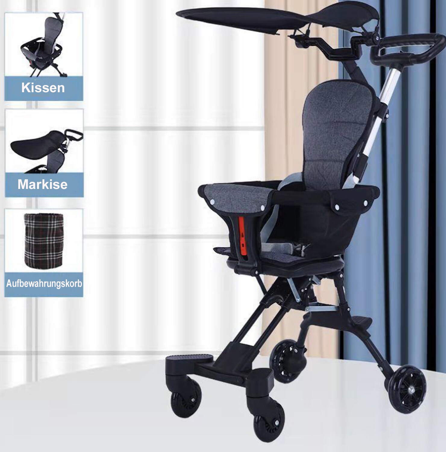 Klappkinderwagen aus Aluminium mit Sitzpolster und Sonnenschutz