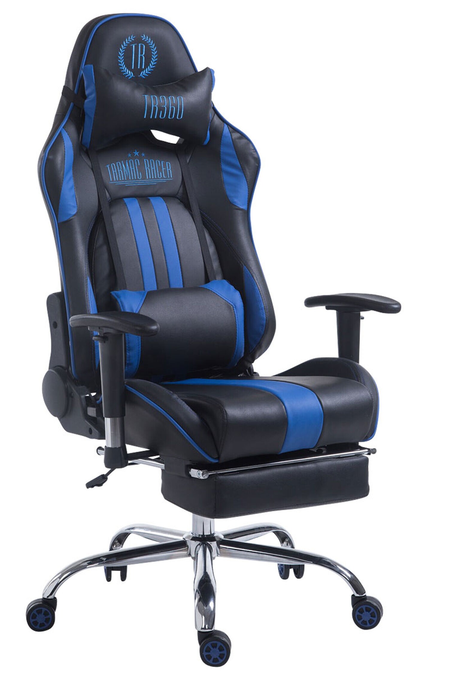 TPFLiving Racing B&uuml;rostuhl Limitless mit Fu&szlig;ablage  Schwarz/Blau 