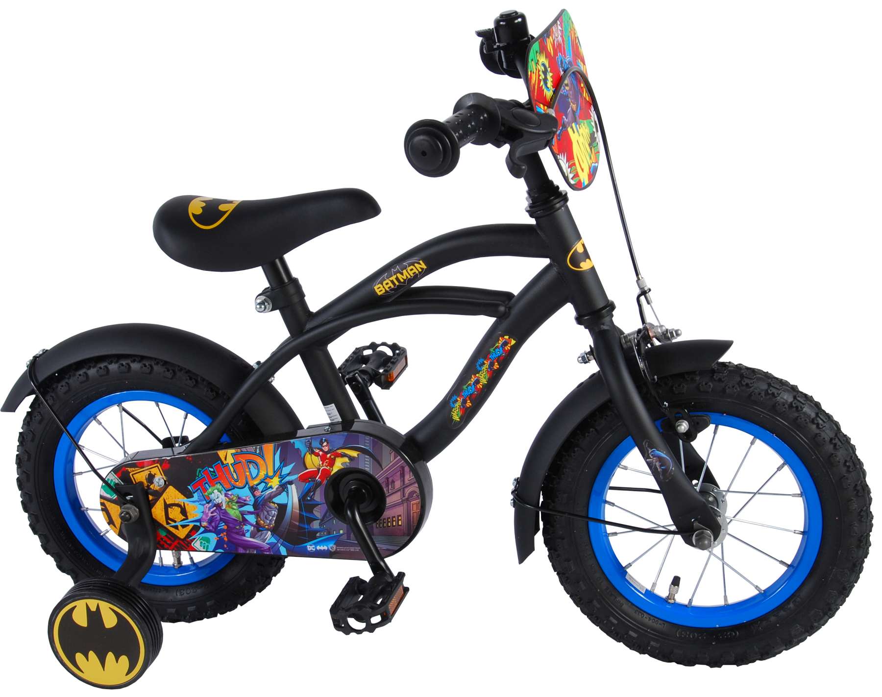 TPFSports DC Batman Kinderfahrrad - Jungen - 12 Zoll - R&uuml;cktritt + Handbremse - Schwarz 