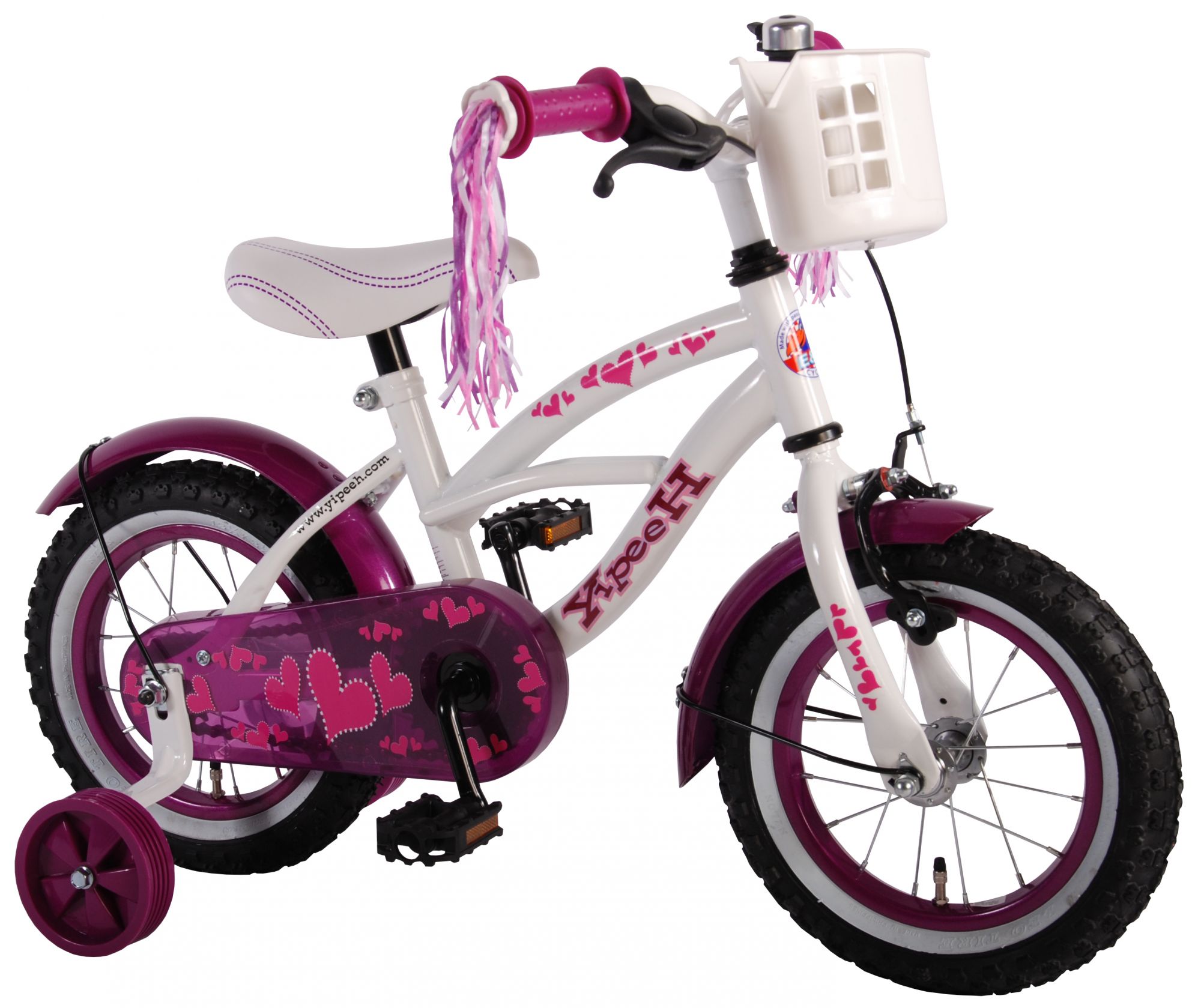 TPFSports Heart Cruiser Kinderfahrrad - M&auml;dchen - 12 Zoll - R&uuml;cktritt + Handbremse - Wei&szlig; Lila 