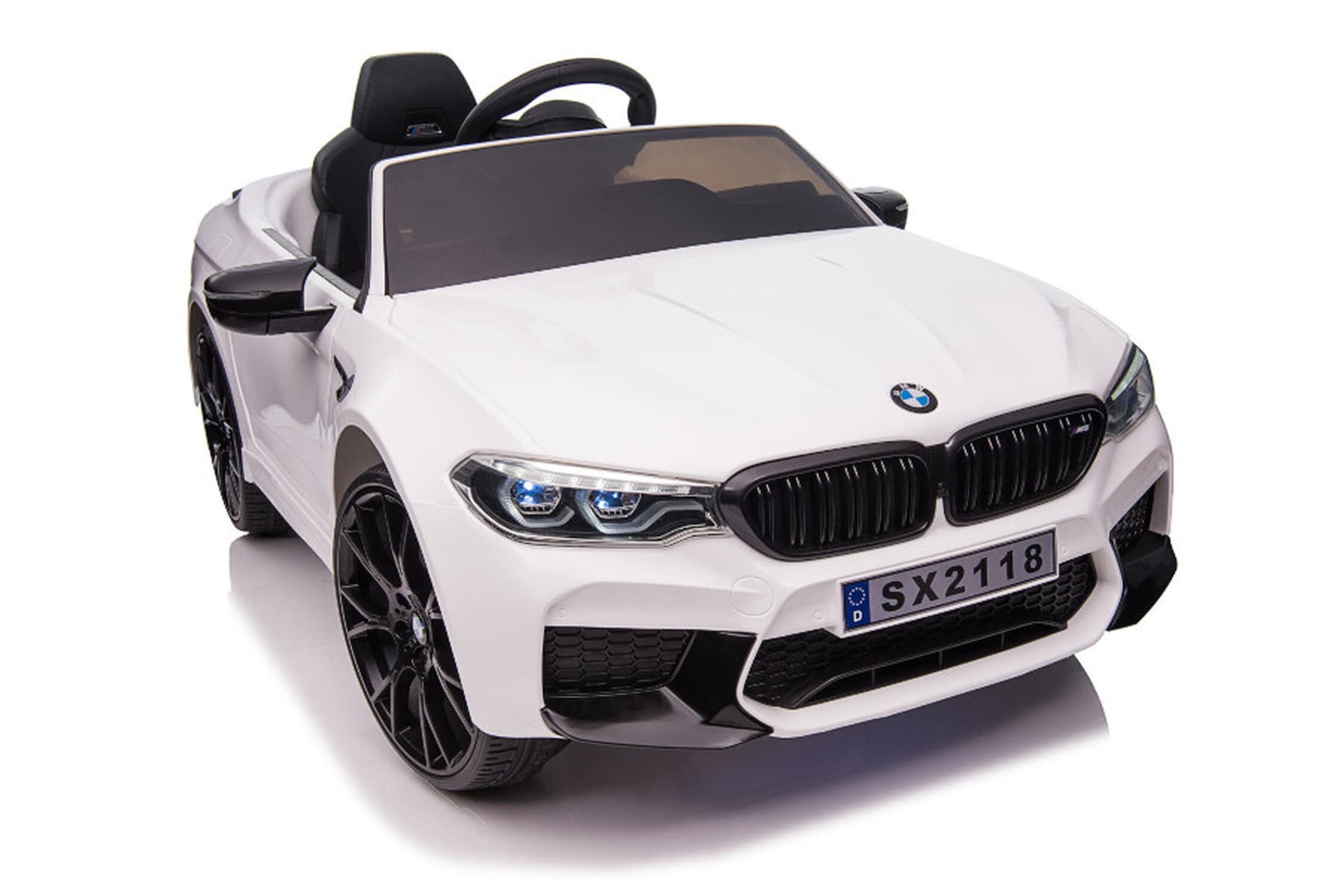TPFLiving Elektro-Kinderauto BMW M5  weiss - Kinderauto - Elektroauto - Ledersitz und Sicherheitsgurt 
