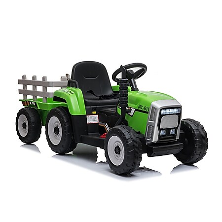 TPFLiving Elektro-Kinderauto Traktor mit Anhänger grün - Kinderauto - Elektroauto - Sicherheitsgurt 
