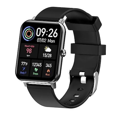TPFNet Smart Watch / Fitness Tracker IP67 - Silikon Armband - Android & IOS - Schwarz 