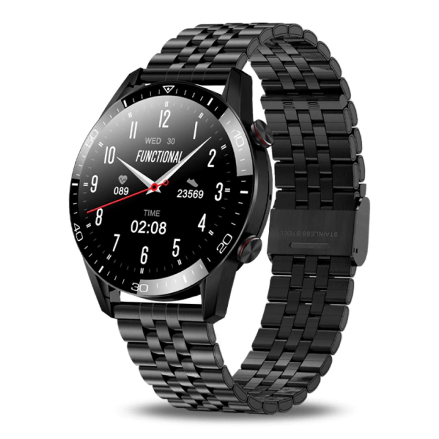 TPFNet Smart Watch / Fitness Tracker IP68 f&uuml;r Damen & Herren - Edelstahl Armband - Android & IOS - Schwarz 