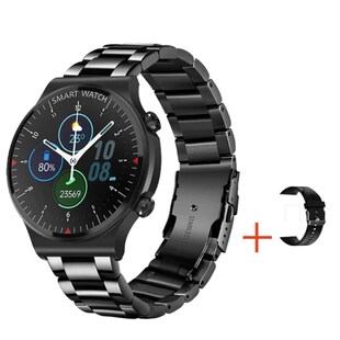 TPFNet Smart Watch / Fitness Tracker IP67 für Damen & Herren - Edelstahl Armband + Silikon Armband - Android & IOS - Schwarz 