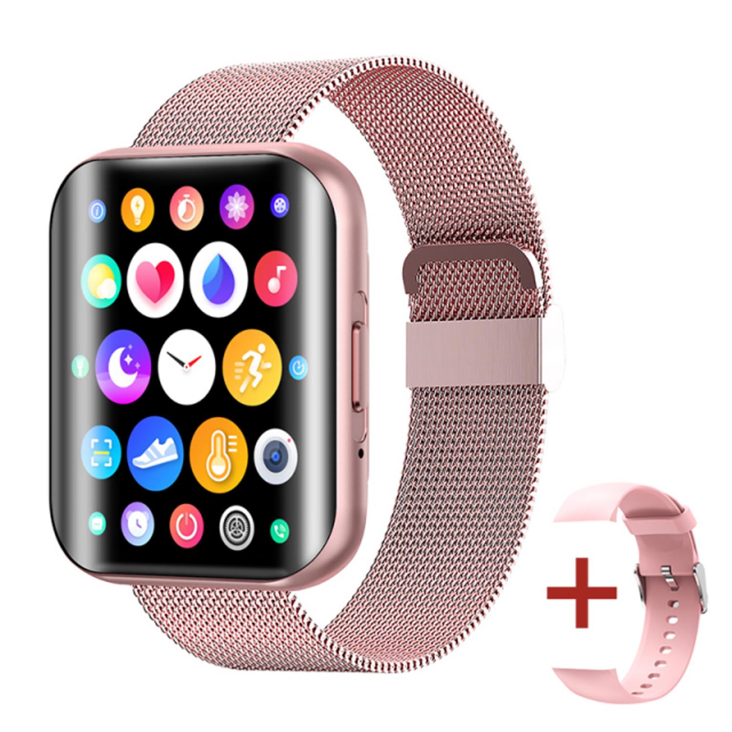 TPFNet Smart Watch / Fitness Tracker IP67 - Milanaise Armband + Silikon Armband - Android & IOS - Schwarz 