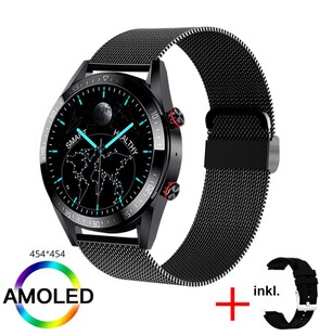 TPFNet Smart Watch / Fitness Tracker IP67 - Milanaise Armband + Silikon Armband - Android & IOS - Schwarz 
