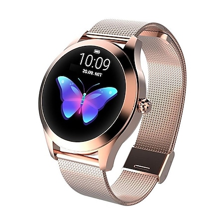 TPFNet Damen Smart Watch / Fitness Tracker IP68 - Milanaise Armband - Android & IOS - Rose Gold 
