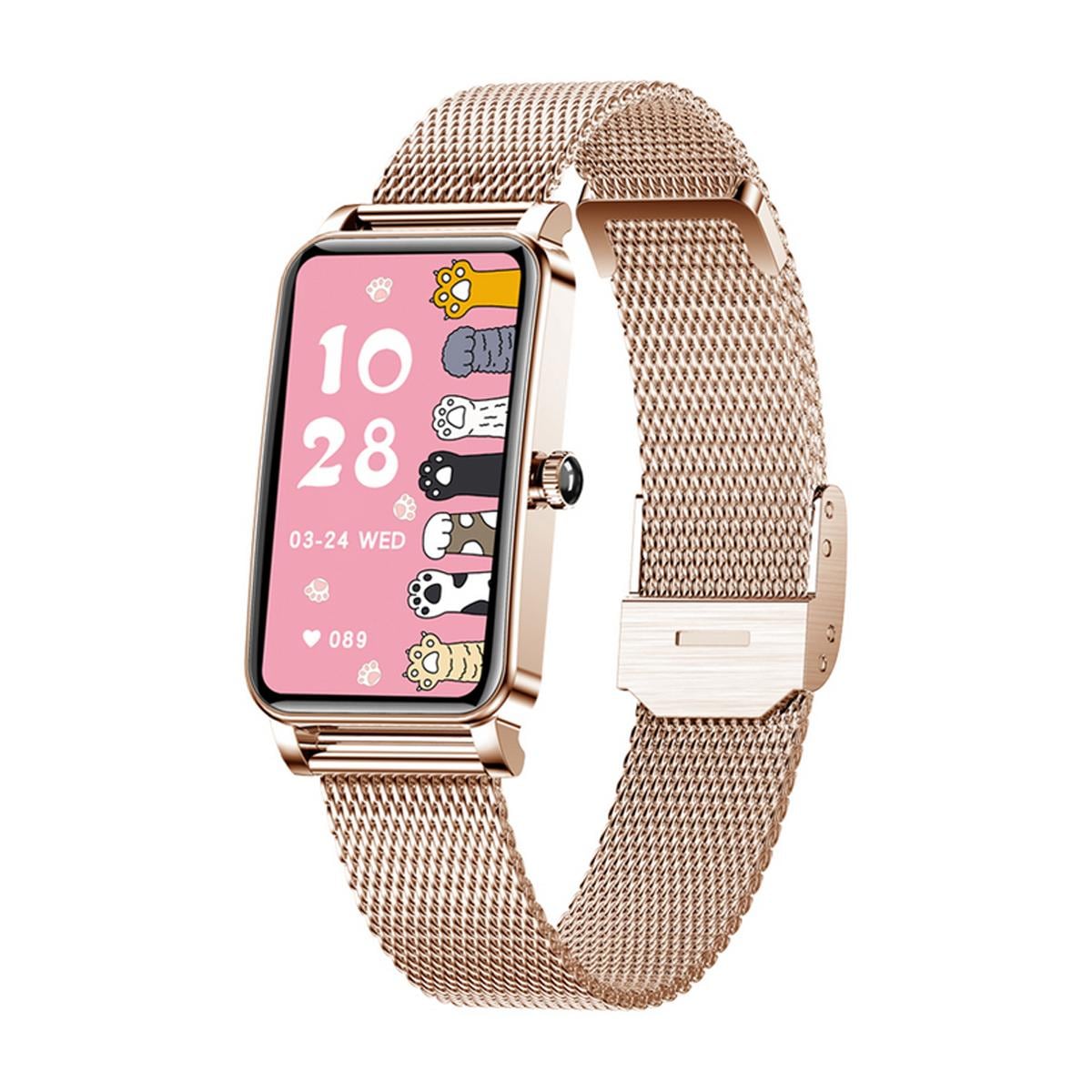 TPFNet Damen Smart Watch / Fitness Tracker IP68 - Milanaise Armband - Android & IOS - Rose Gold 