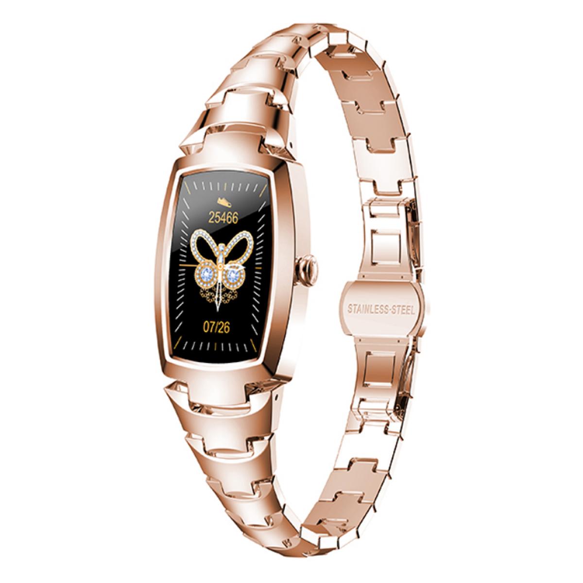 TPFNet Damen Smart Watch / Fitness Tracker IP67 - Edelstahl Armband - Android & IOS - Rose Gold 