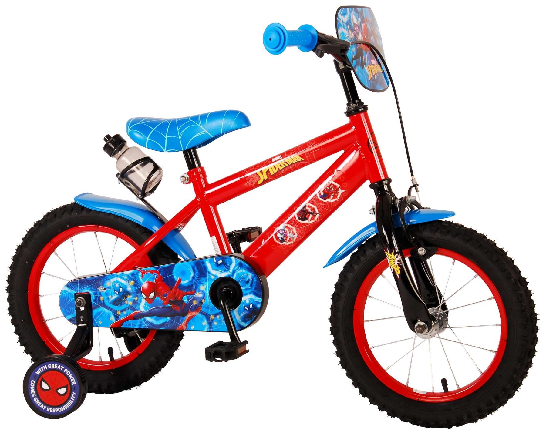 TPFSports Disney Ultimate Spider-Man Kinderfahrrad - Jungen - 14 Zoll - R&uuml;cktritt + Handbremse - Rot/Blau 