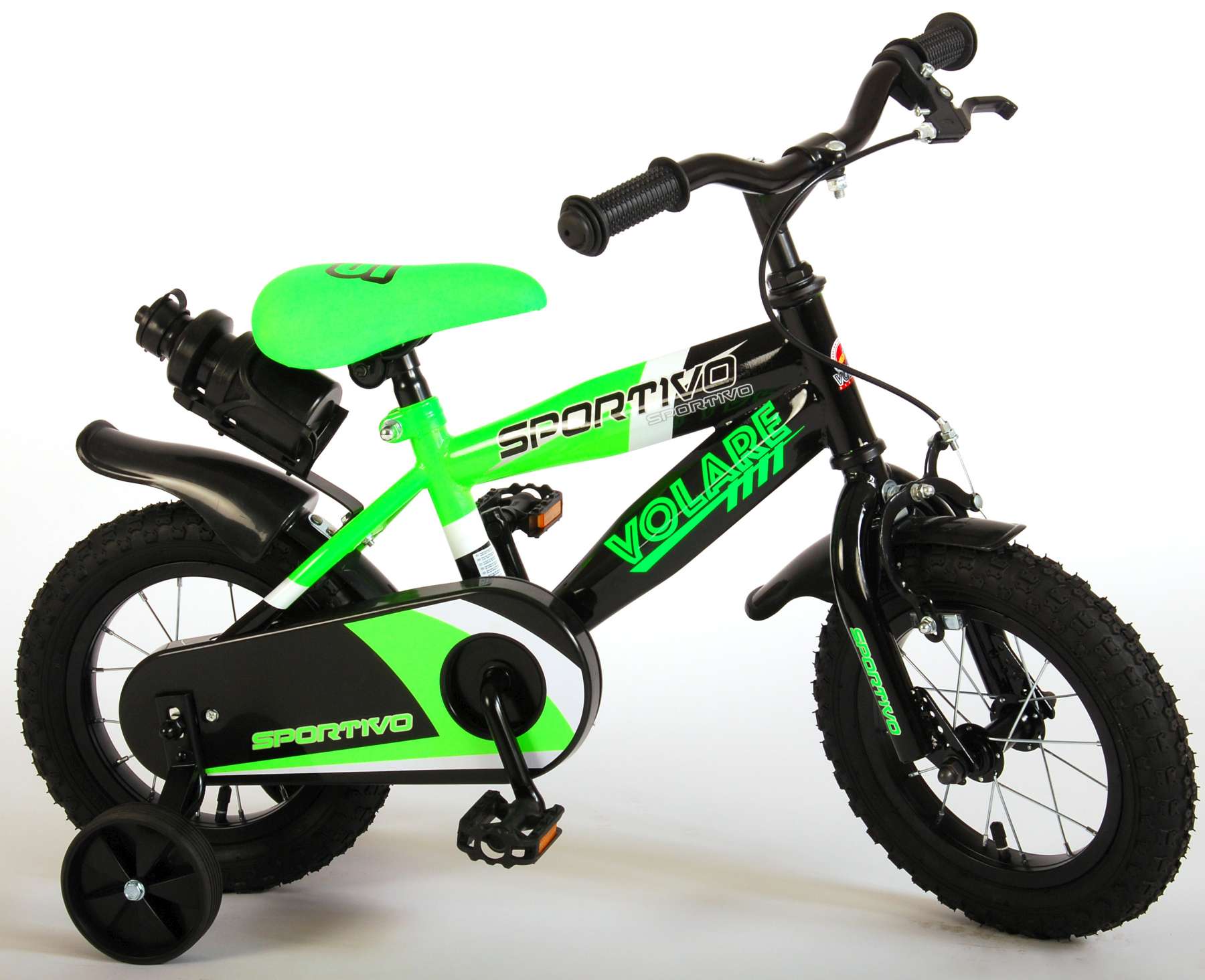 TPFSports Sportivo Kinderfahrrad - Jungen - 12 Zoll - R&uuml;cktritt + Handbremse - Neon Gr&uuml;n 