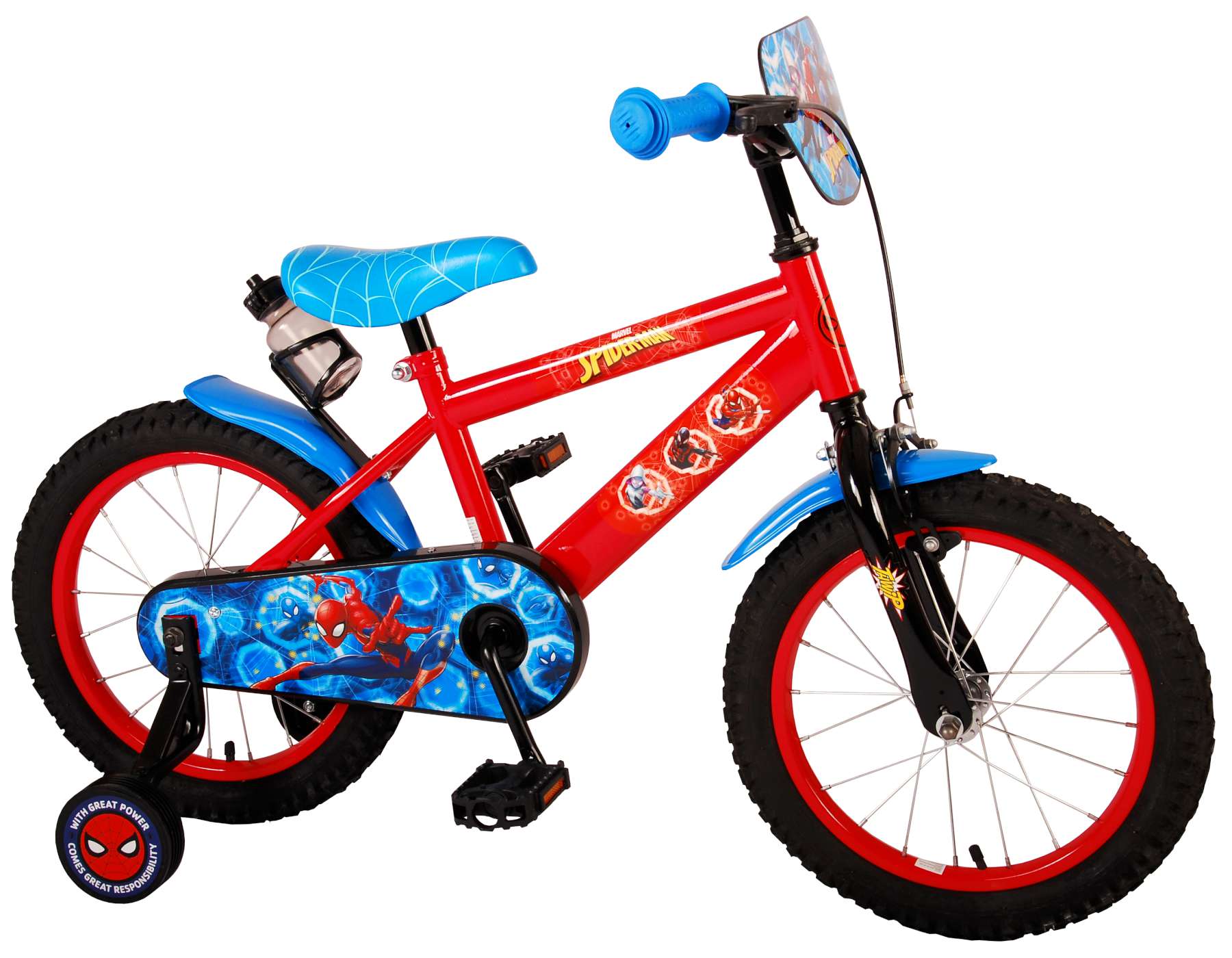 TPFSports Spider-Man Kinderfahrrad - Jungen - 16 Zoll - R&uuml;cktritt + Handbremse - Blau/Rot 