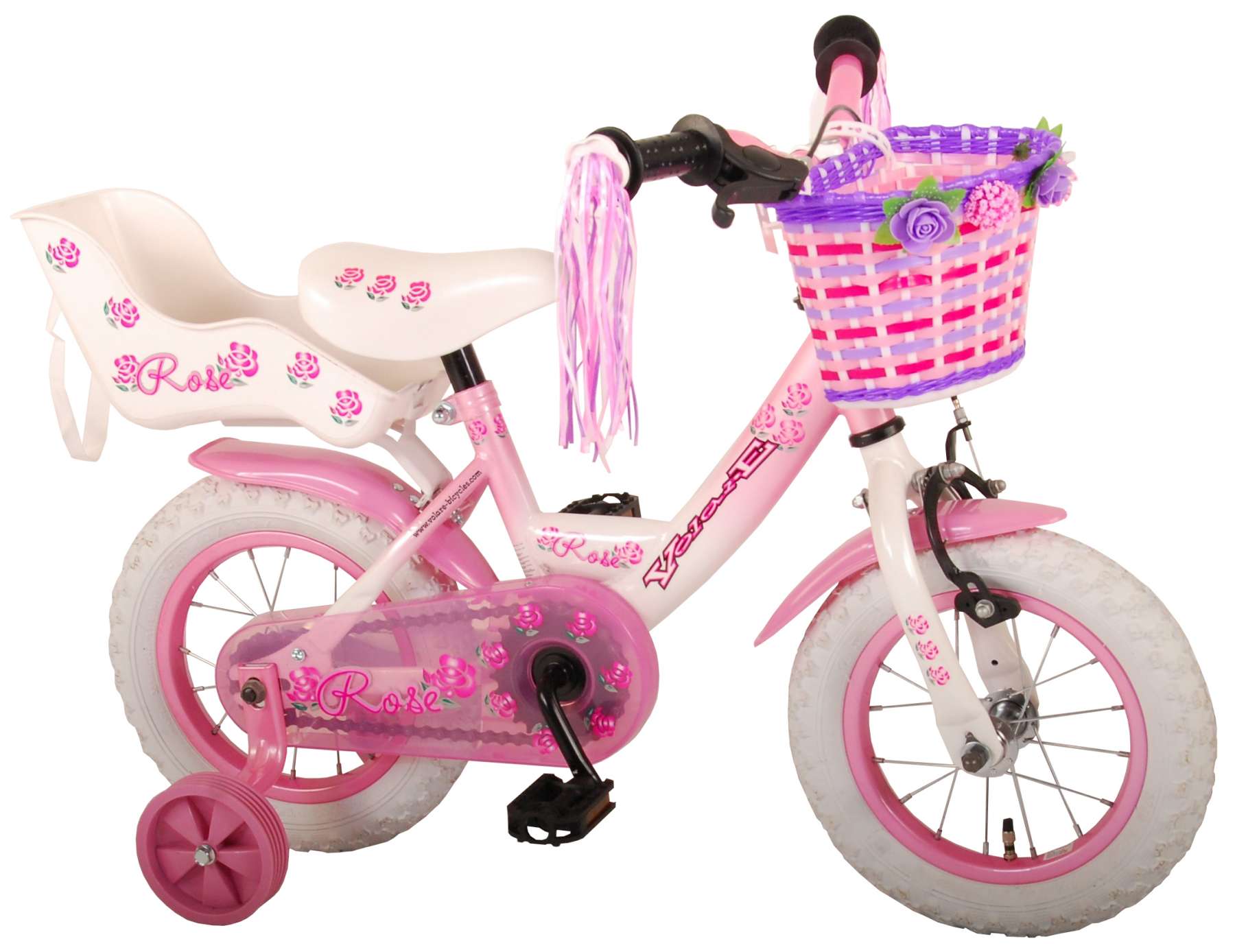TPFSports Rose Kinderfahrrad - M&auml;dchen - 12 Zoll - R&uuml;cktritt + Handbremse - Pink 
