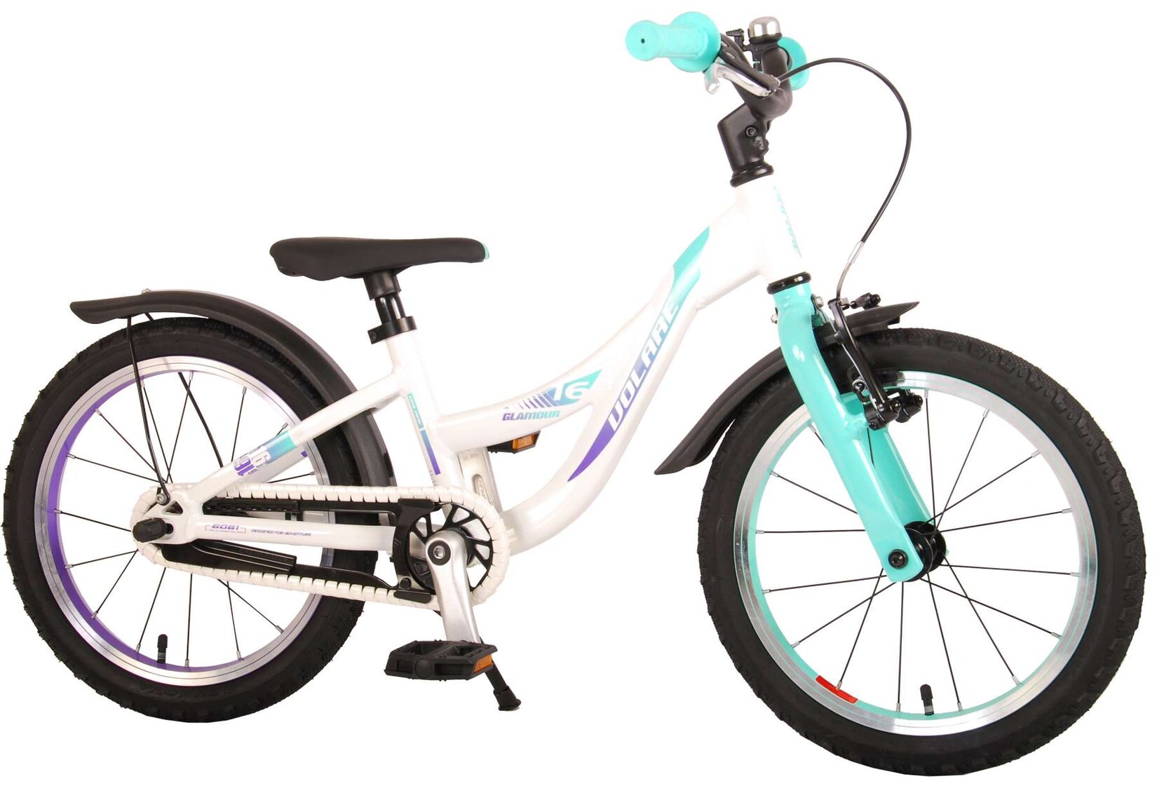 TPFSports Glamour Kinderfahrrad - Mädchen - 16 Zoll - Rücktritt + Handbremse - Perlmutt Mintgrün