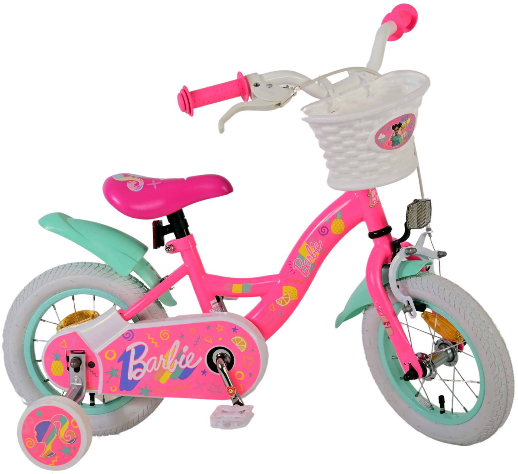 TPFSports Barbie Kinderfahrrad - M&auml;dchen - 12 Zoll - R&uuml;cktritt + Handbremse - Rosa 