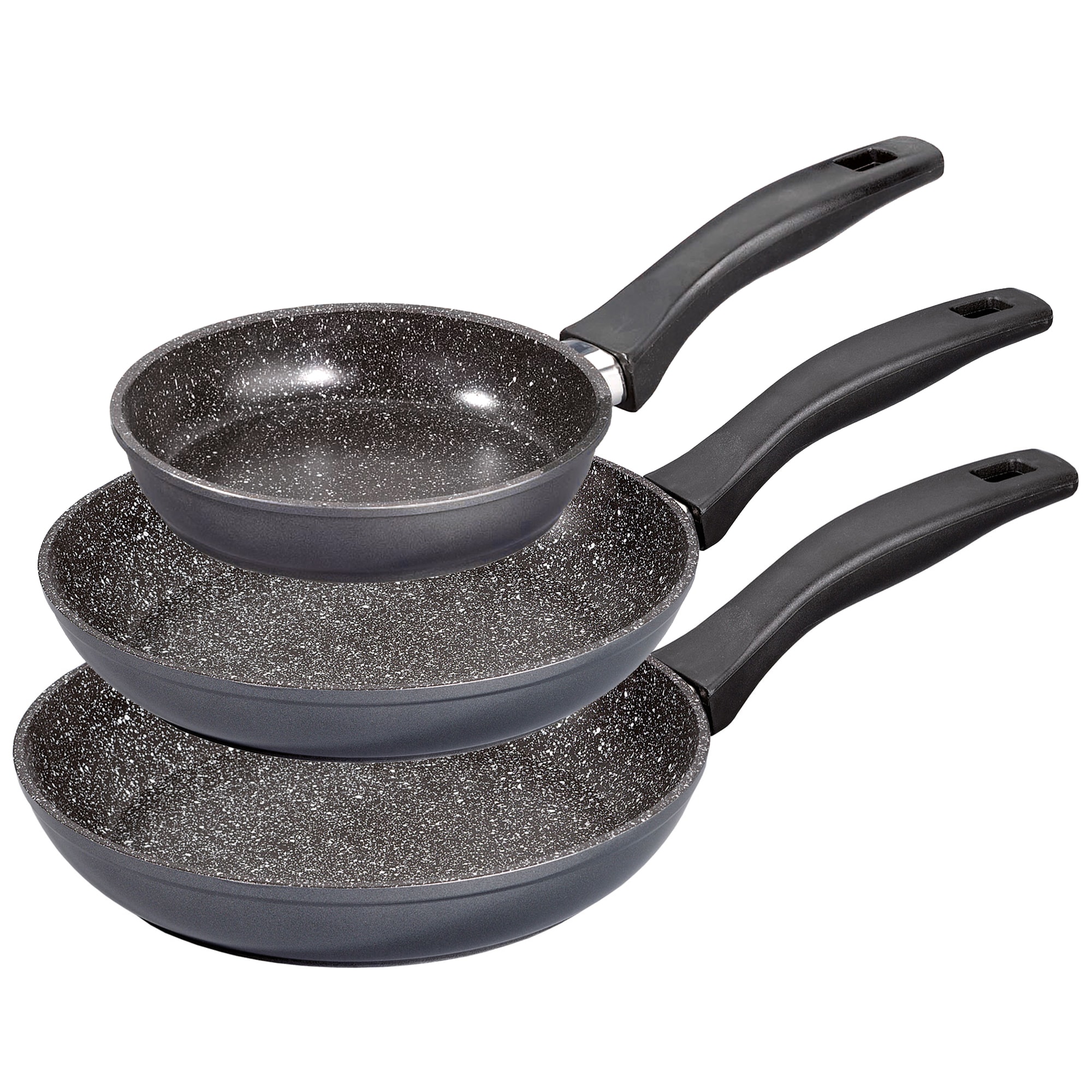 Stoneline Pfannenset 3 teilig, 16/20/24 cm, Antihaft beschichtete Pfanne mit echten Steinpartikeln, Pfanne Induktion und backofengeeignet, grau, zum &Ouml;l und Fett freiem Braten 