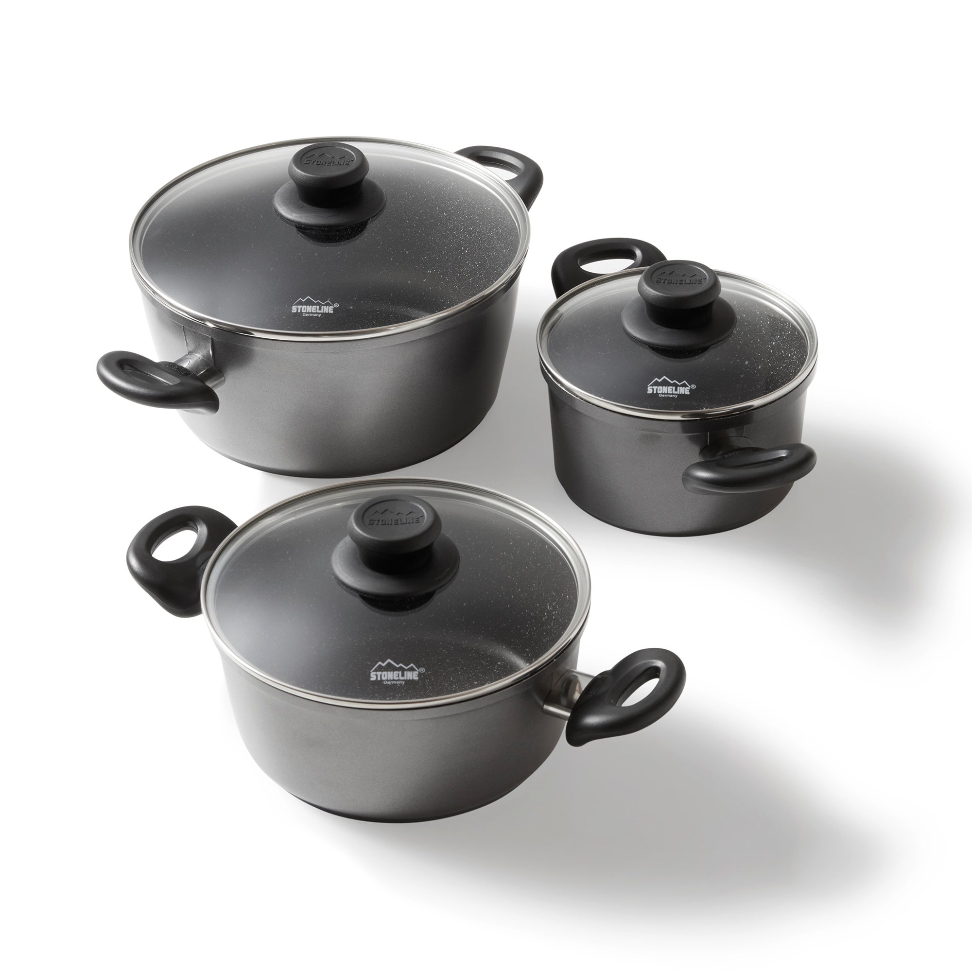 STONELINE Topfset Induktion, 6-teiliges Topfset mit Deckel, Kochtopf Set beschichtet mit echten Steinpartikeln, Aluguss Töpfe geeignet für alle Herdarten bei Marktkauf online bestellen