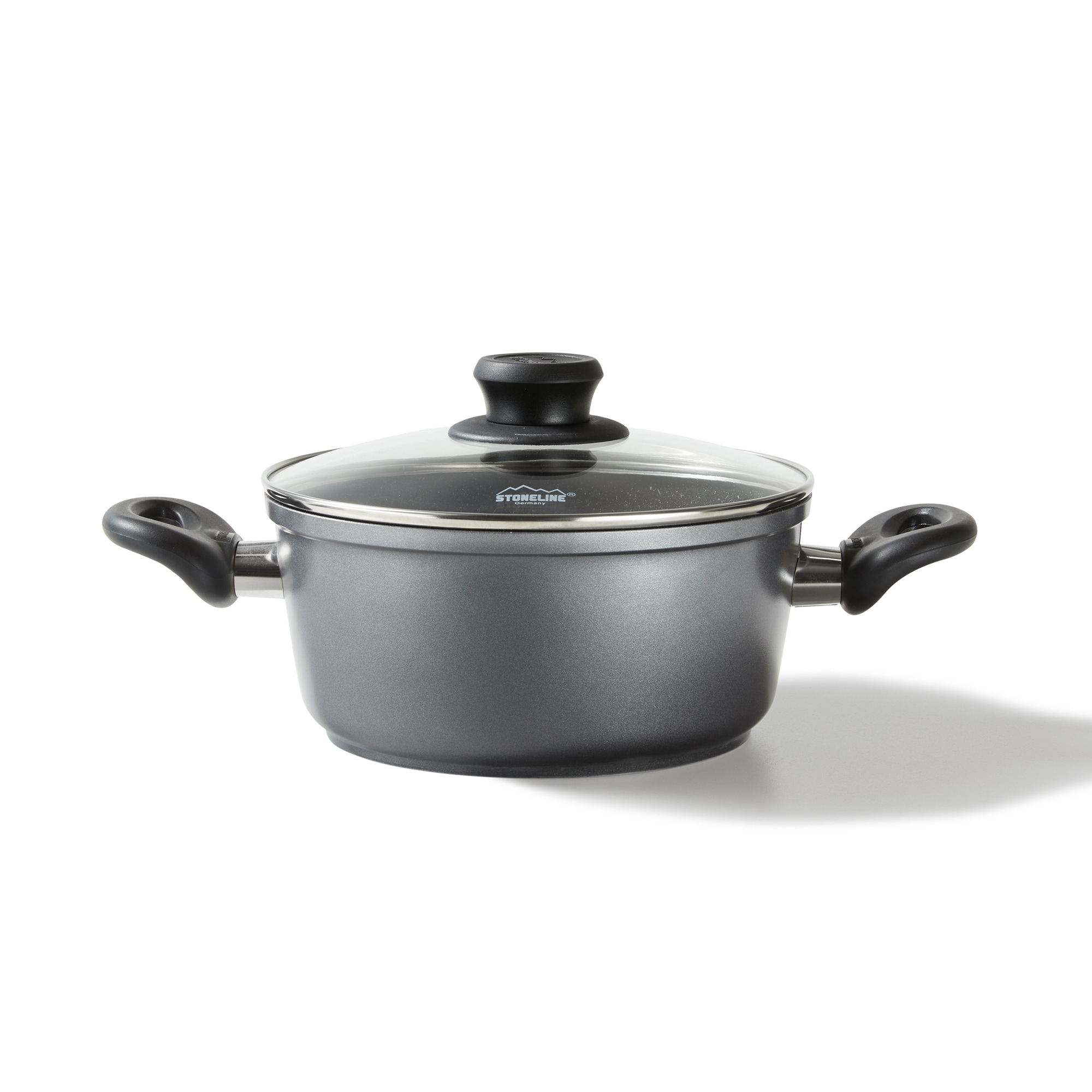Stoneline Kochtopf 20 cm, mit Deckel, Induktion, Aluguss, beschichtet mit echten Steinpartikeln, grau, beschichteter Kochtopf Induktion 20cm Durchmesser, antihaftbeschichtet 