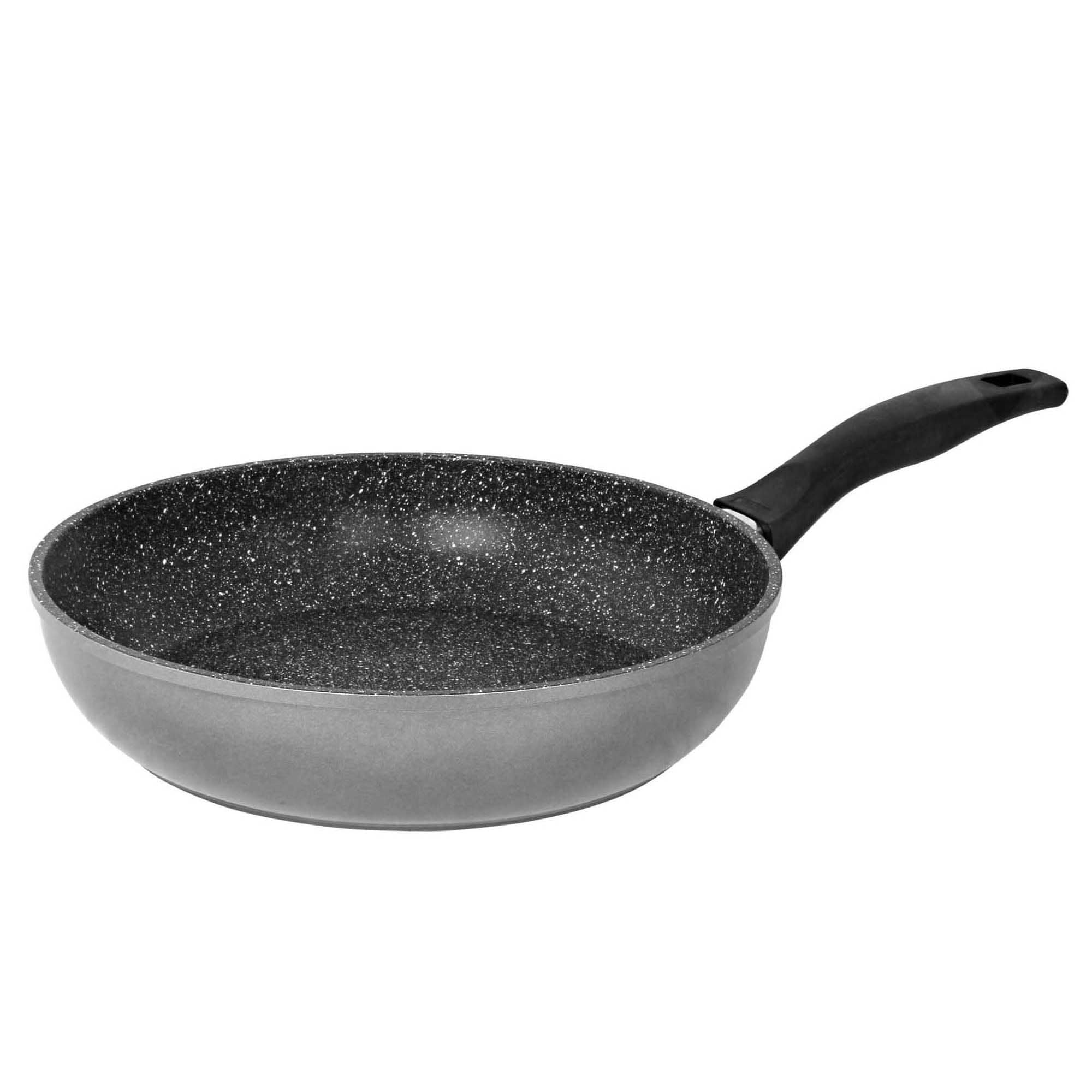 Stoneline Schmorpfanne 24 cm hoher Rand, Aluguss, Schmorpfanne beschichtet mit echten Steinpartikeln, geeignet f&uuml;r Backofen und Induktion, ohne Fett und &Ouml;l braten, grau 